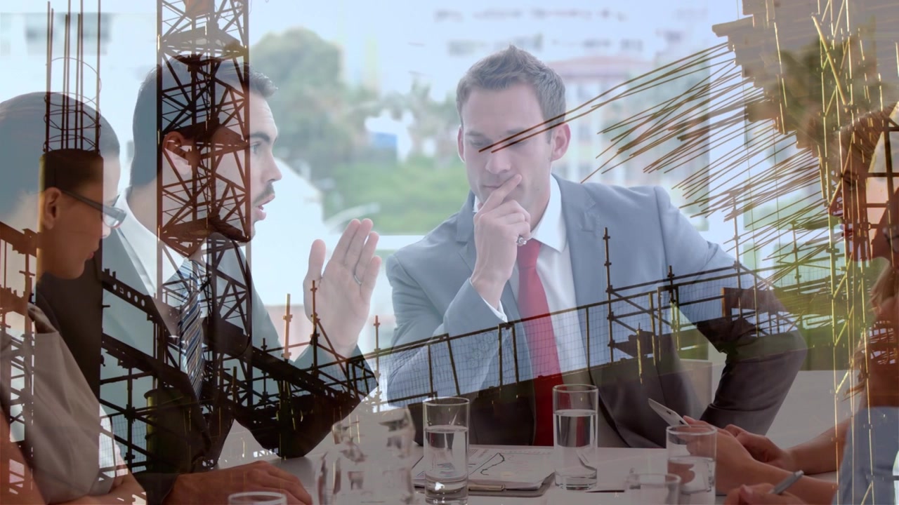 Animation af forskellige erhvervsfolk over byggeplads