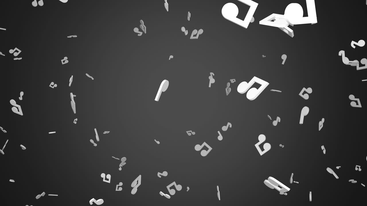 Note musicali bianche volanti su sfondo grigio