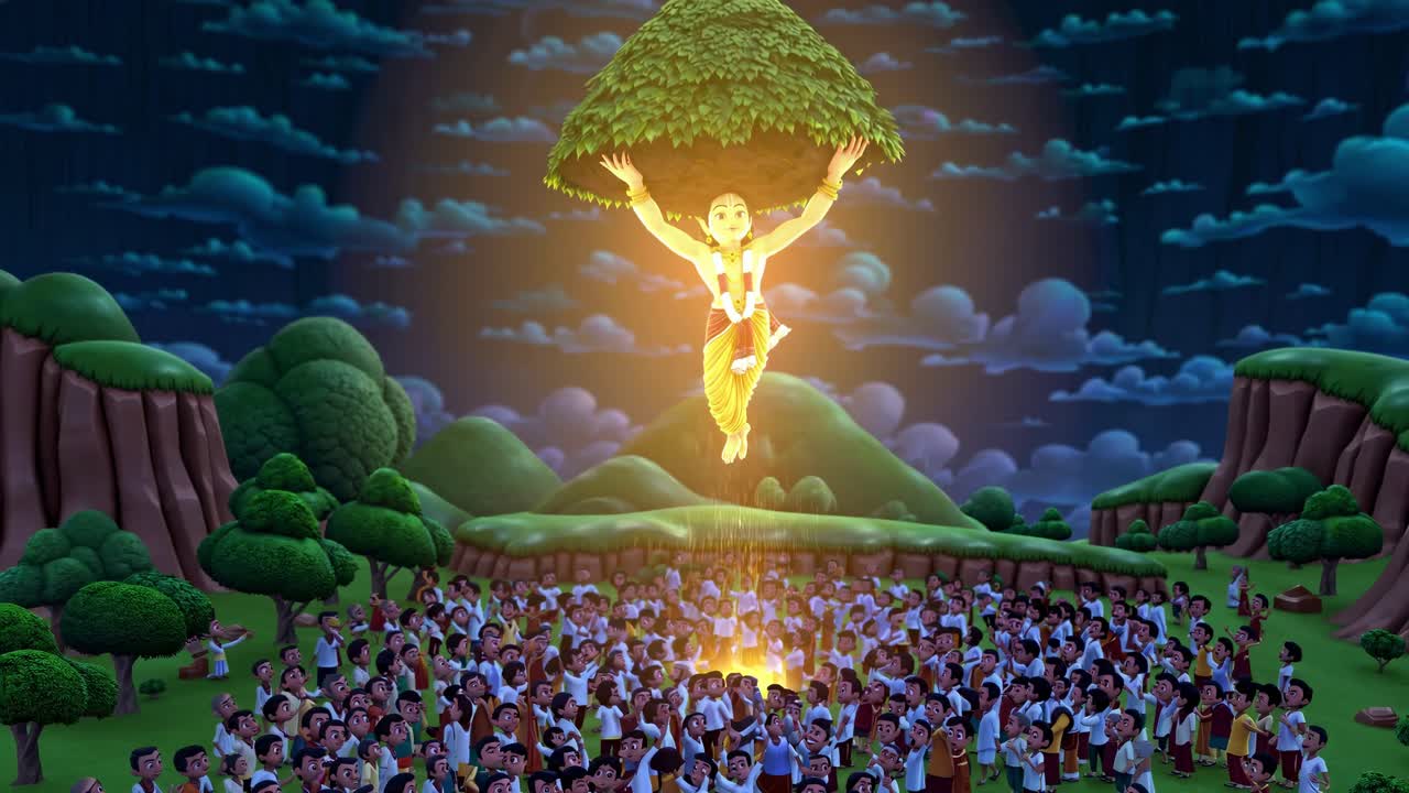 크리슈나가 산을 들어올리고