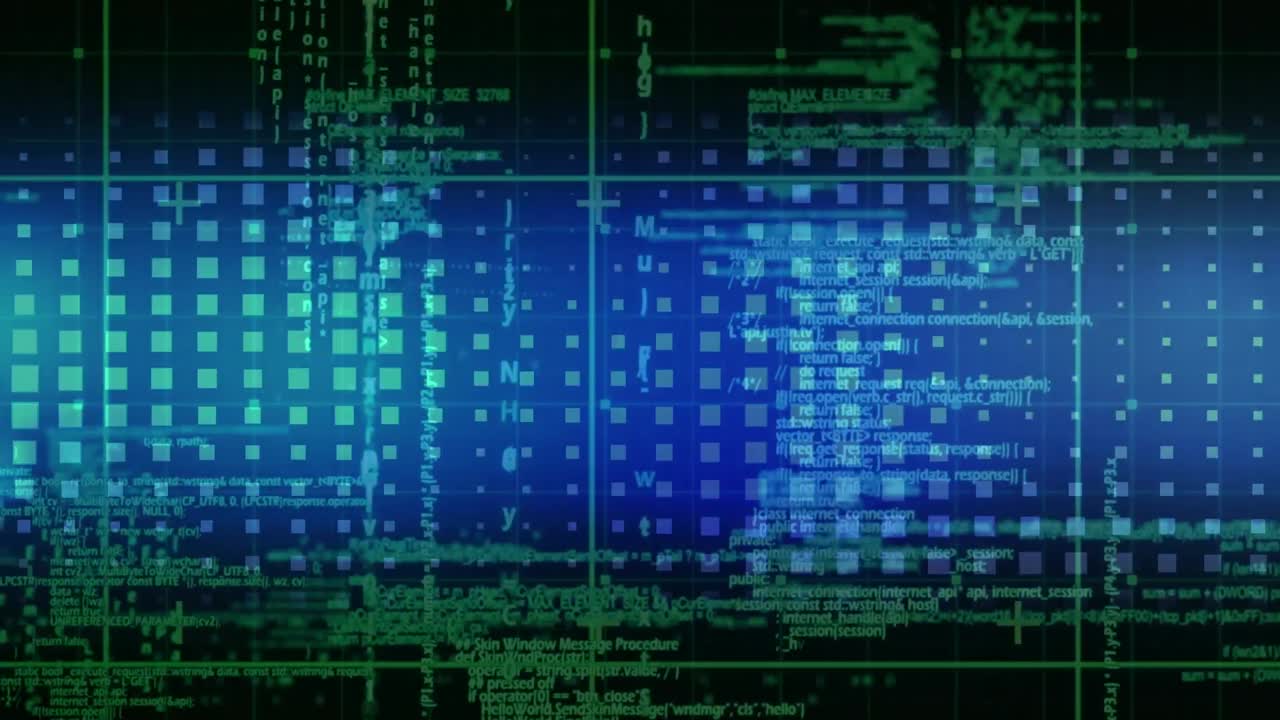 animación del procesamiento de datos brillantes con marcadores sobre la cuadrícula