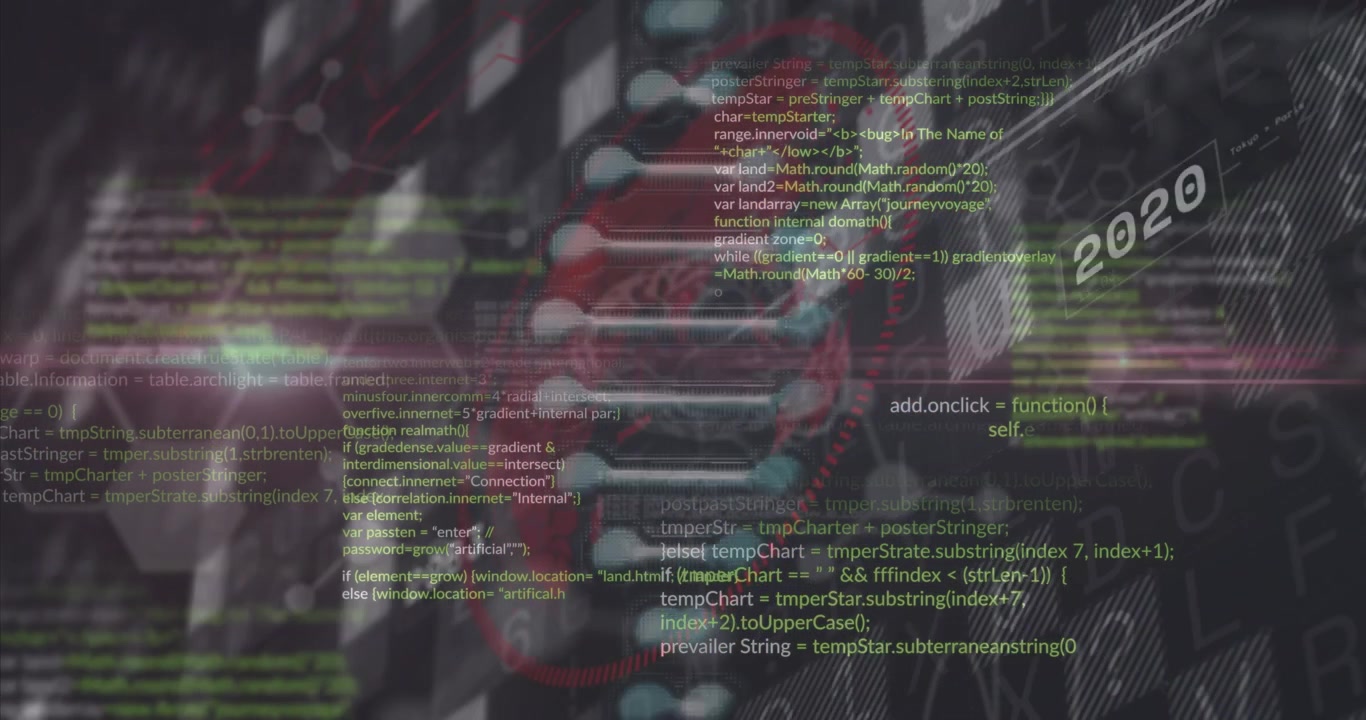 Al caricamento, un'elica di DNA che gira, un codice che si sposta, una rete che pulsa e anni che svaniscono per visualizzare la progressione