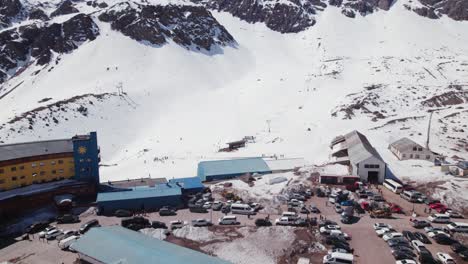 Snow-Covered-Slopes-Of-Portillo-Mountain-Resort-In-Chile---aerial-drone-shot