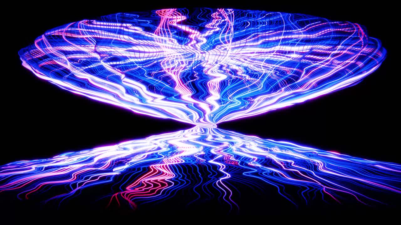 Dynamic Abstract Neon Light Lines Swirling on Black Background