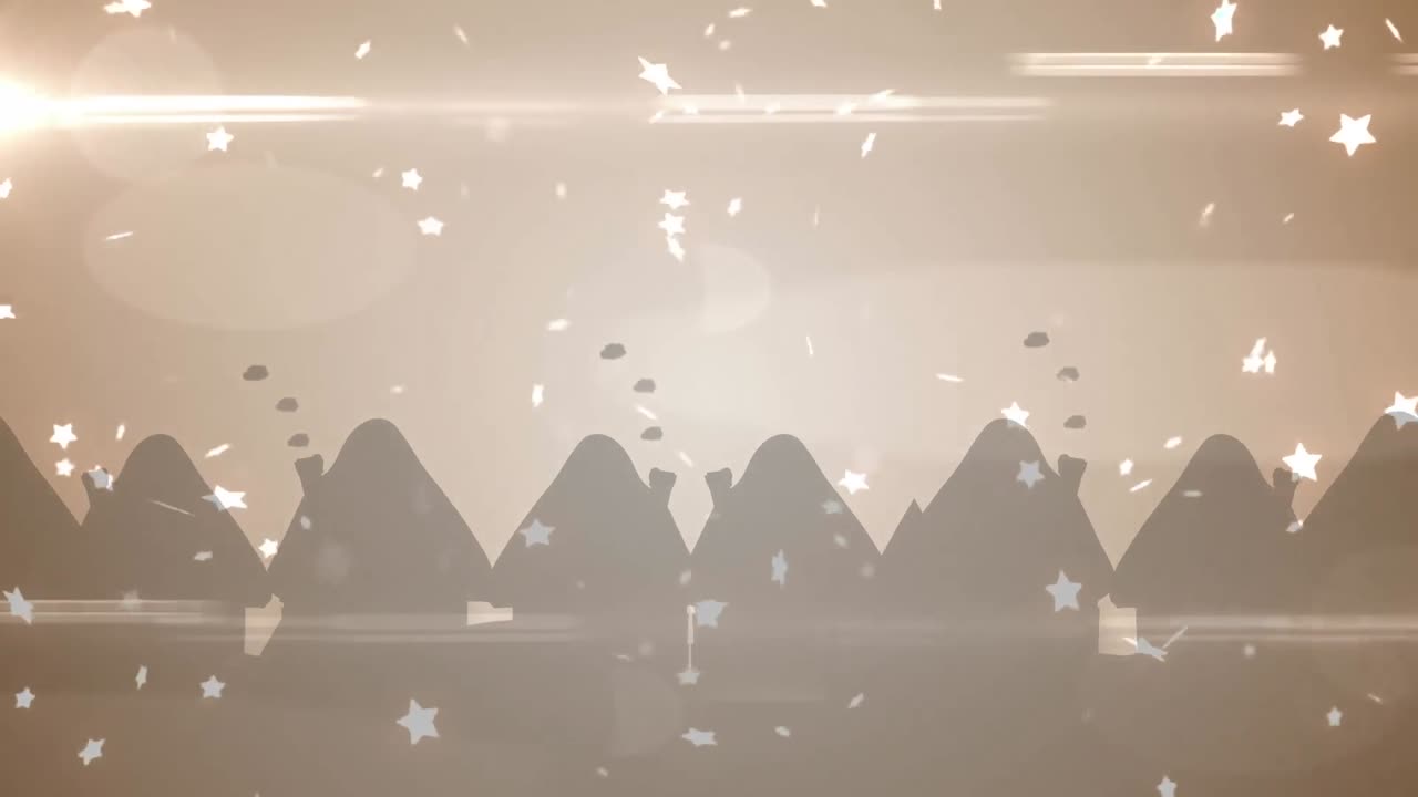 갈색 배경에 크리스마스 장식 위에 떨어지는 크리스마스 별의 애니메이션