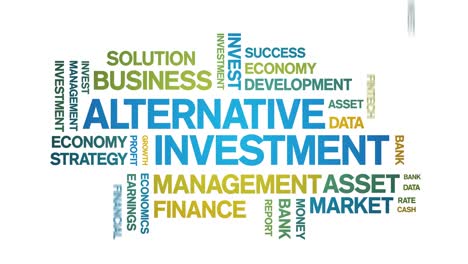4k alternative investment animated tag word cloud,text animation seamless loop.
