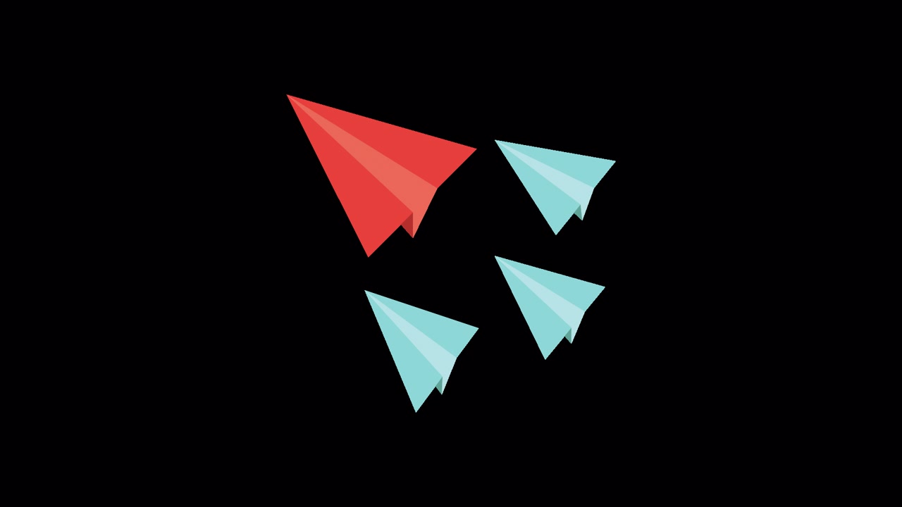 Red Paper Plane Leading a Group of Blue Planes Flying Upwards
