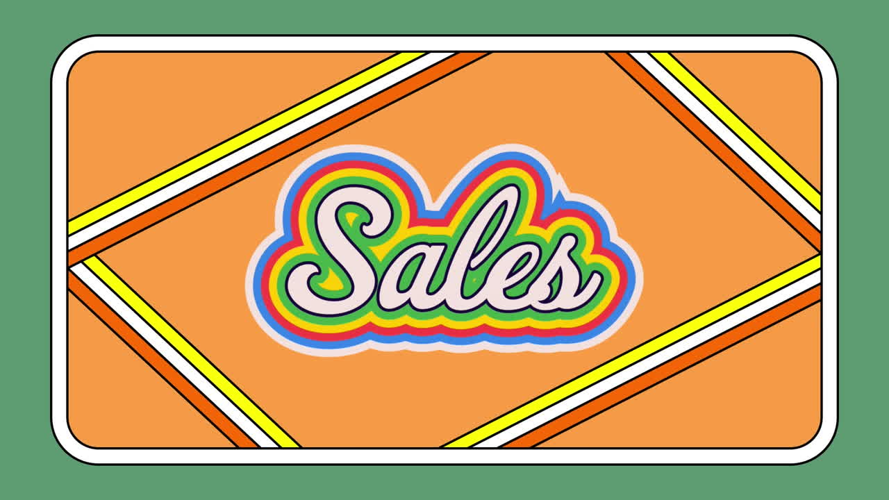녹색 배경에 오렌지 레트로 모양 위에 판매 텍스트의 애니메이션