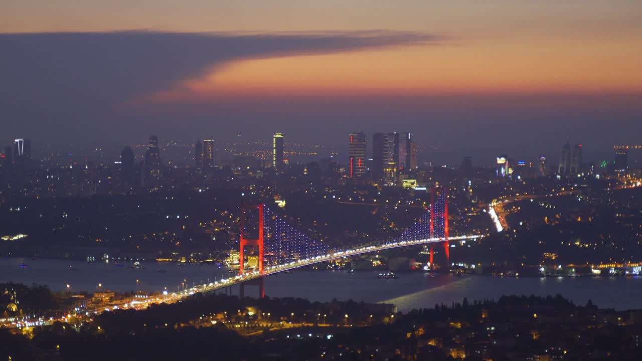 Istanbul city at night, timelapse.
