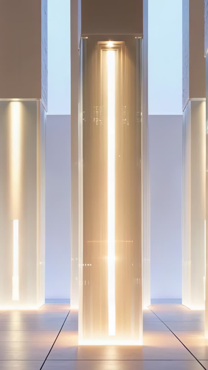 Vertical video: Opening temple shot starting central pillar pulsing light among pillars on floor