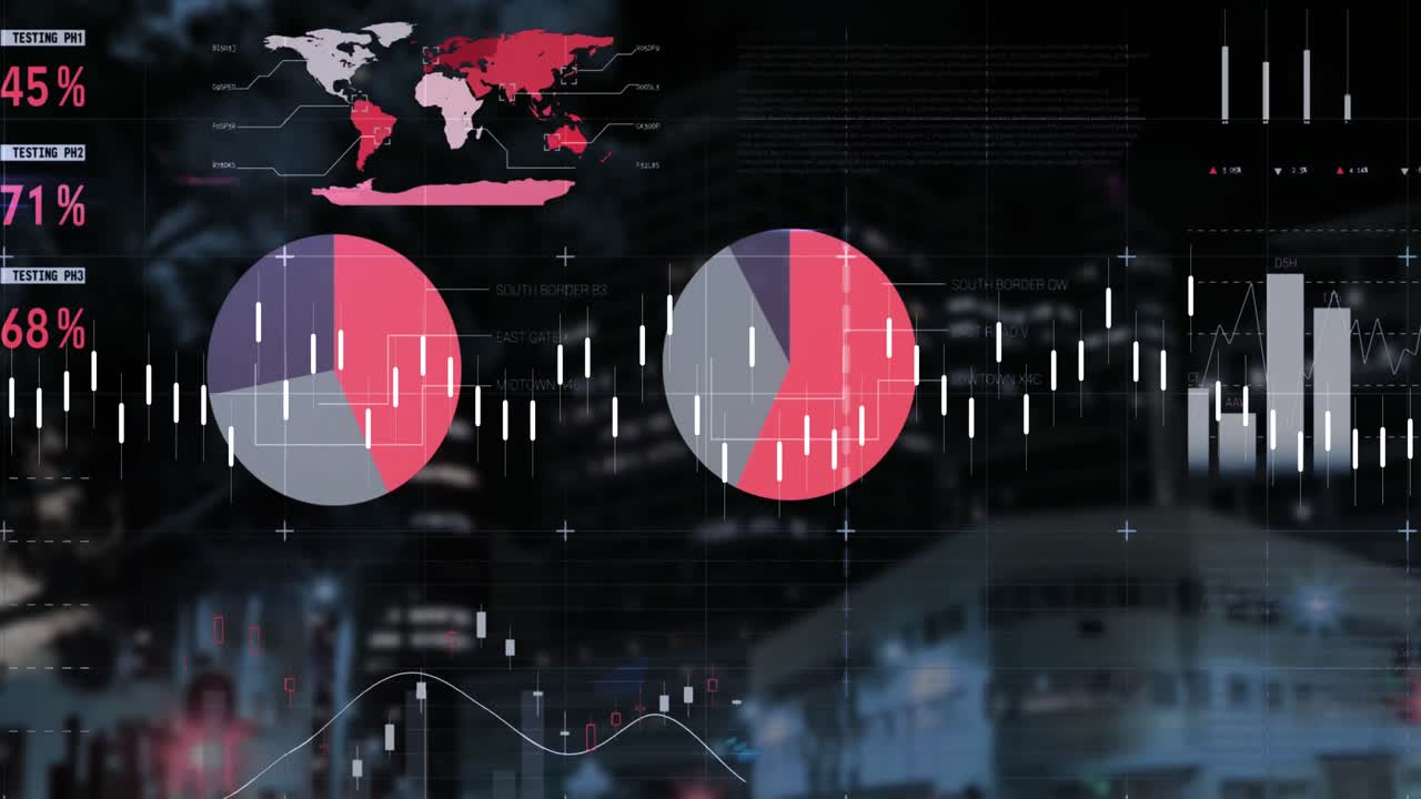 다채로운 인포그래픽 인터페이스에 대한 그래프의 애니메이션 조명 건물