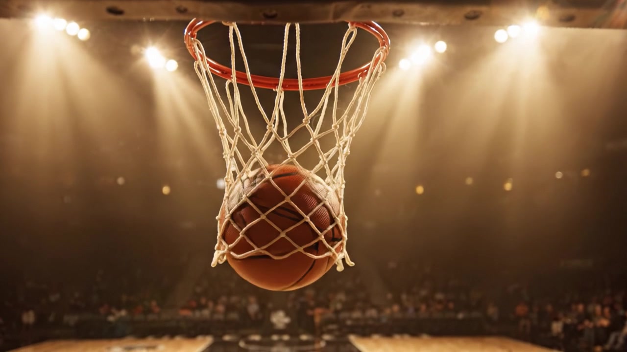 Momenti emozionanti di pallacanestro: un viaggio visivo attraverso l'emozione del gioco, con l'iconico canestro e l'atmosfera dinamica del campo.