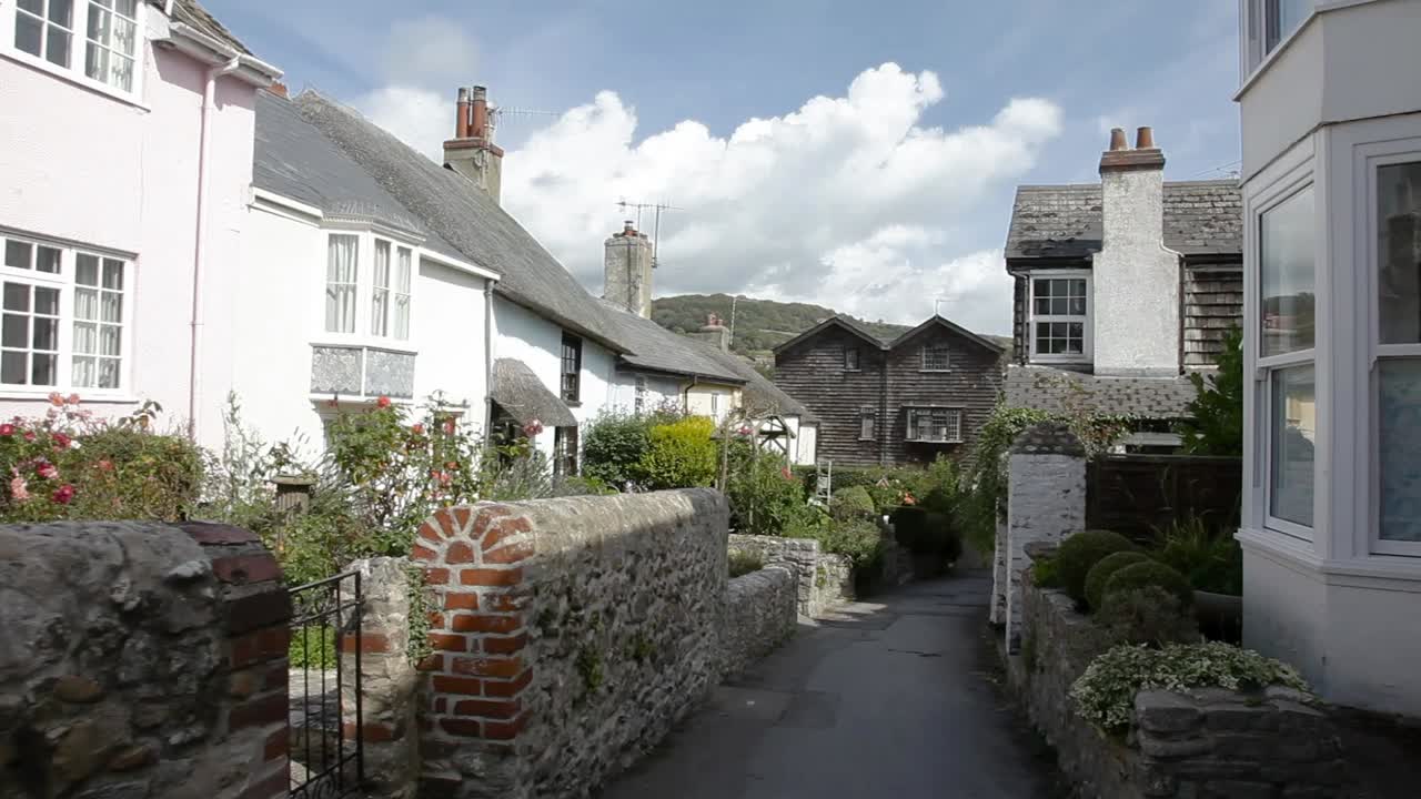Picturesque small town on the Jurassic coast of England, wide angle
