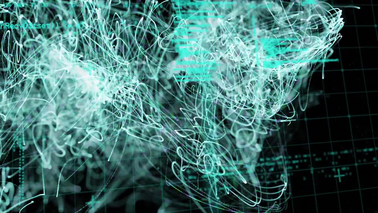 Animation of smoke over data processing on black background
