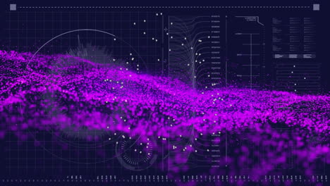 animation of purple data visualization with graphs and charts on dark background