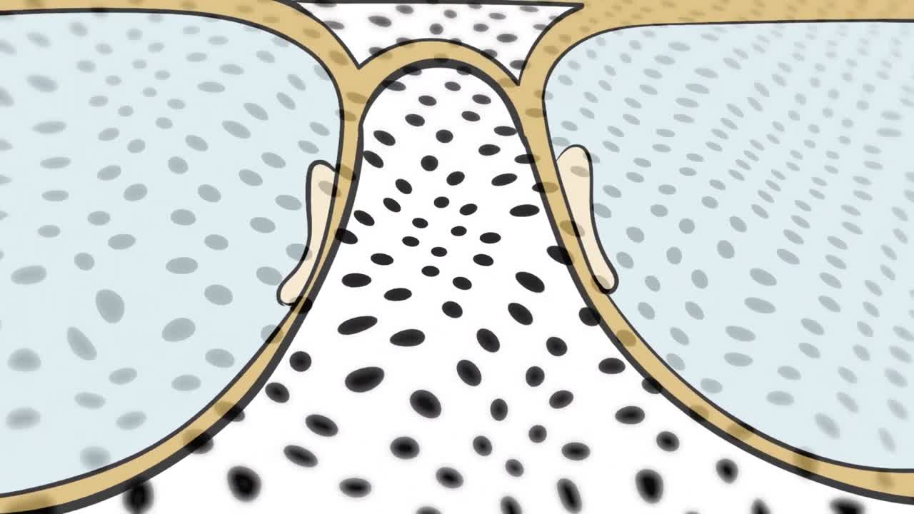 animación de gafas y manchas sobre fondo blanco