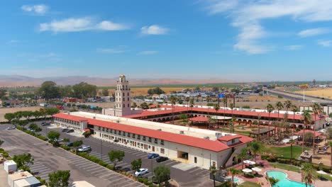 High-Angle-Of-Spanish-Themed-Rest-Stop-At-Santa-Nella-Along-Highway-5-Through-Central-California