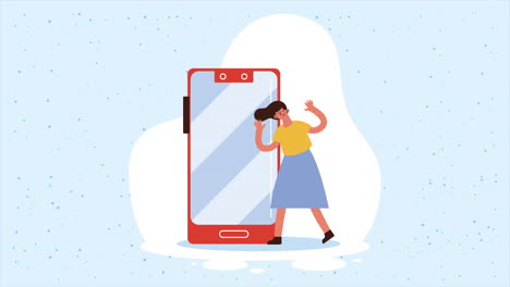 smartphone device with woman animation