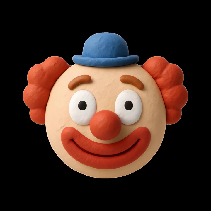 Testa di Clown in Claymation con Espressioni Facciali Mutevoli