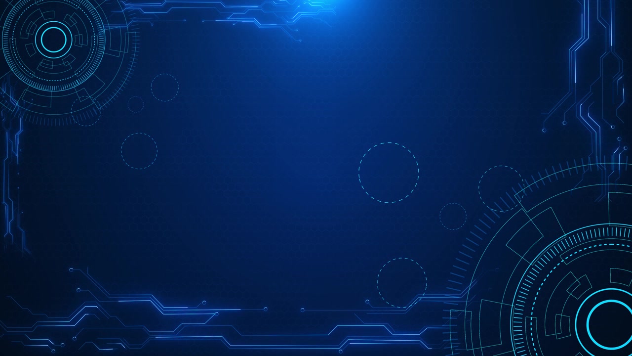 Blue technology circuit frame background with hexagon pattern futuristic hud rings corner lines