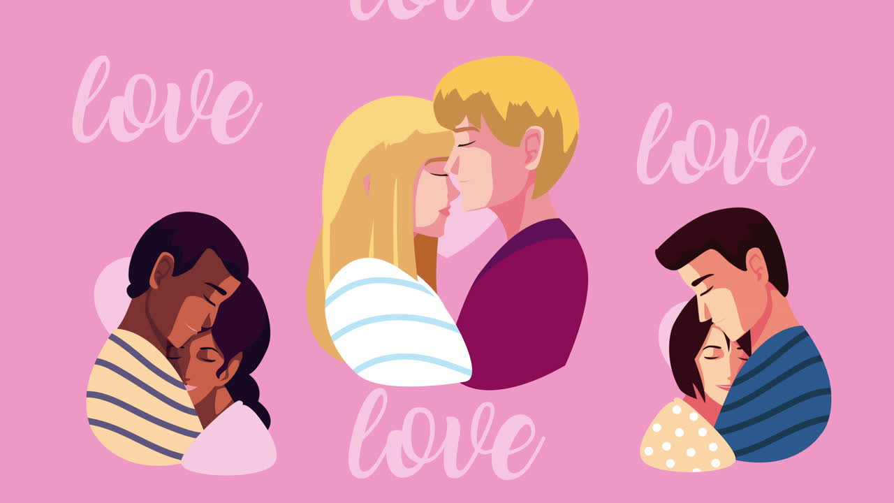 사랑하는 커플의 그룹과 함께 행복한 발렌타인 데이 카드