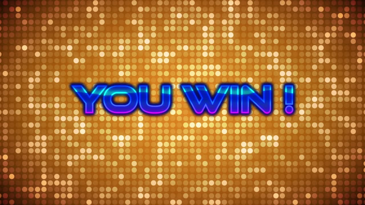 반 ⁇ 이는 오렌지색 배경 위에 당신이 승리 텍스트의 애니메이션