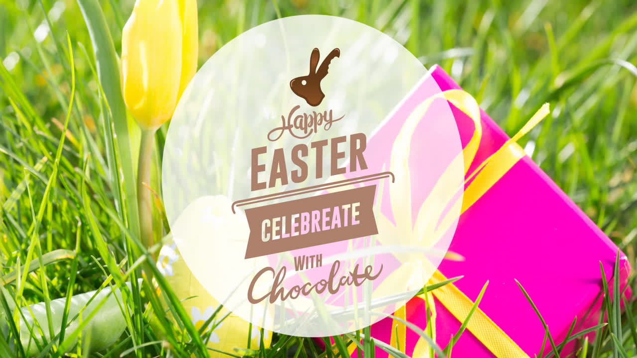 Animazione del testo "Buona Pasqua" su un regalo e un uovo di Pasqua