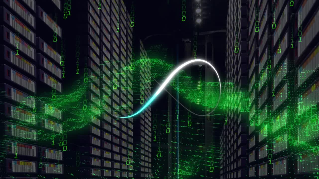 Animation of data processing and shape over server room