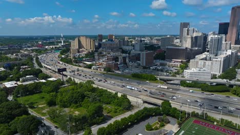 downtown atlanta traffic - aerial drone shot