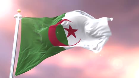 algeria flag waving at wind at sunset, loop