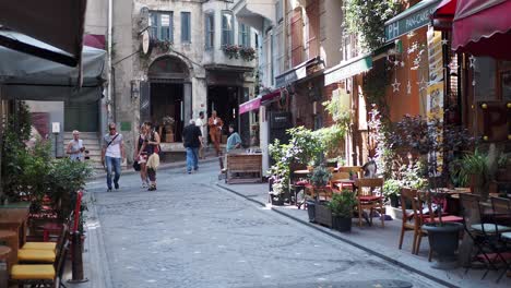 istanbul street scene with cafes and people