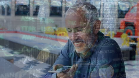 Animation of data processing over caucasian businessman talking on smartphone