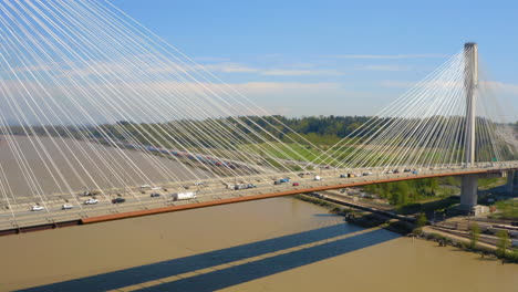 beautiful aerial view of the port mann bridge along the trans-canada highway in greater vancouver