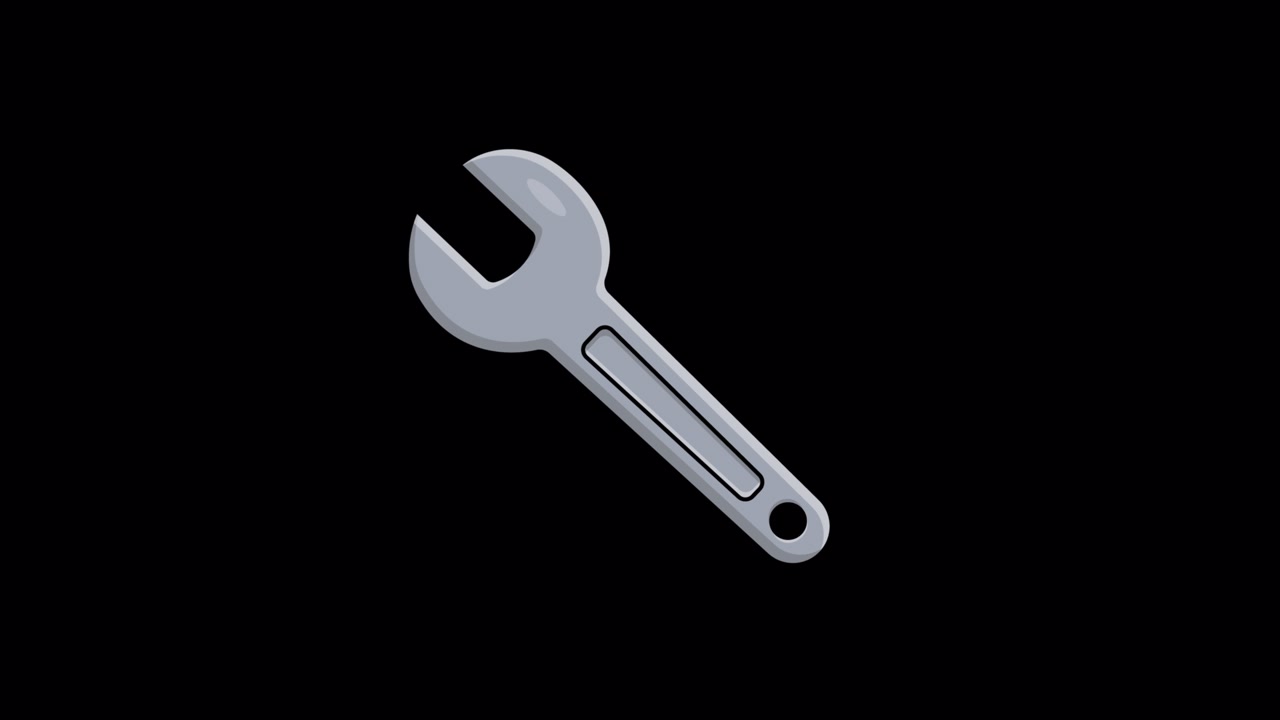 Animated Wrench Tool Icon Rotating on Black Background