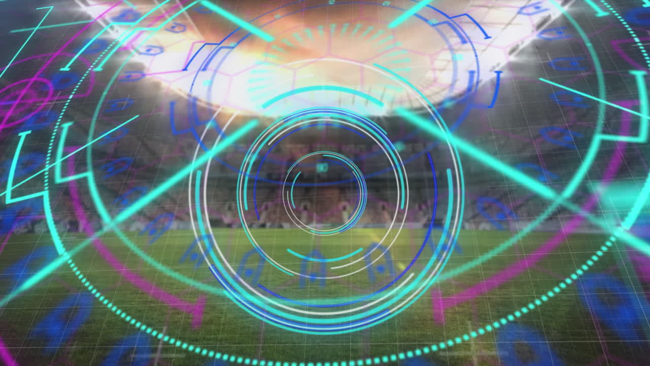 animación del sistema de seguridad rotativo sobre el estadio