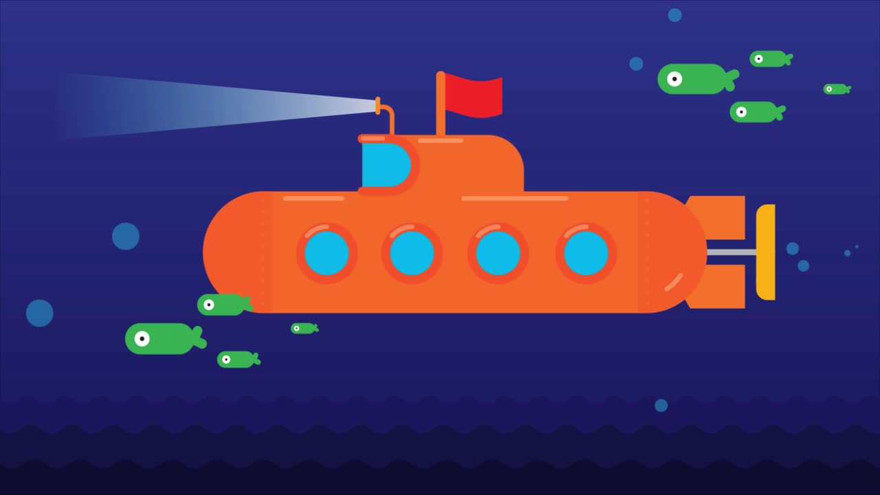 물고기와 함께 수중 잠수함 - 고해상도 애니메이션 비디오 클립