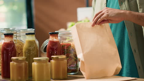 customer adding pasta in paper bag