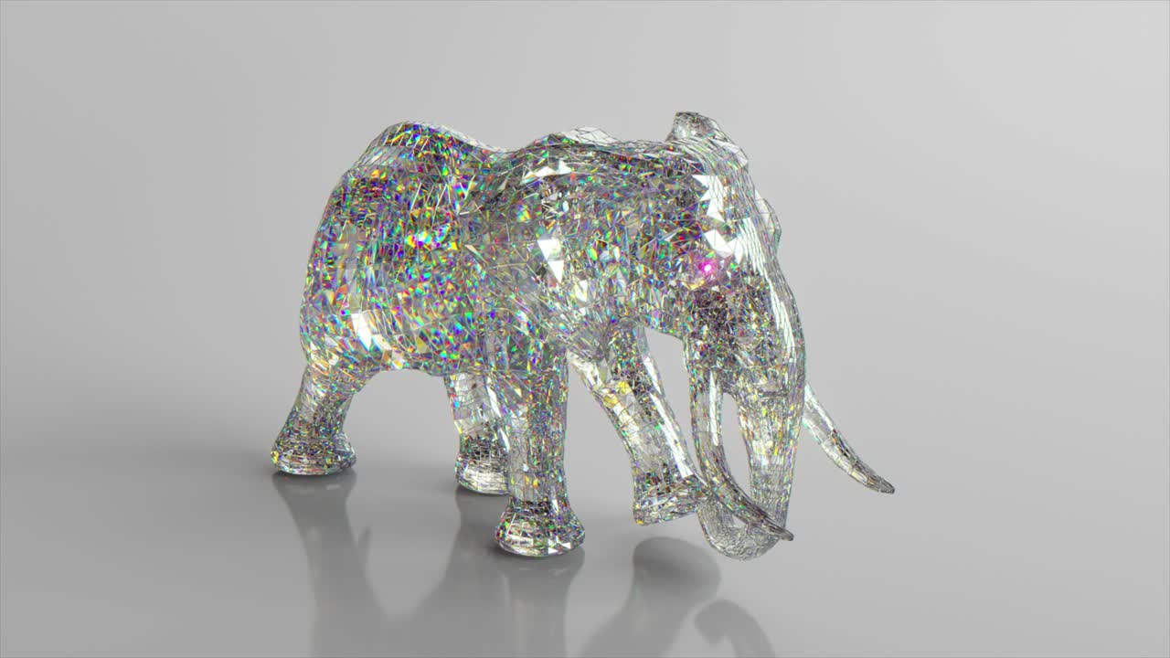 산책하는 다이아몬드 코끼리: 자연과 동물의 개념, 낮은 폴리, 색, 3d 애니메이션