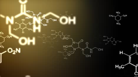 loop animation mathematic formulas, data, math problems, flying in 3d background.