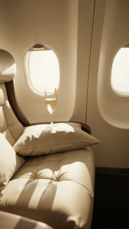 luxury airplane interior with champagne and premium seating