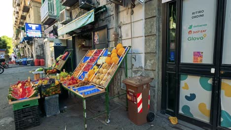 vibrant fruit stand on a bustling naples street