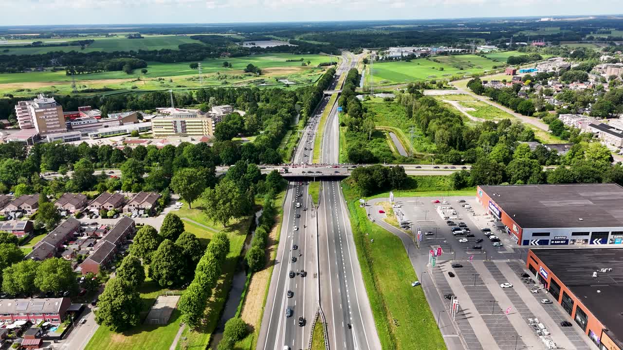 Aerial View of a Highway in a Dutch Town