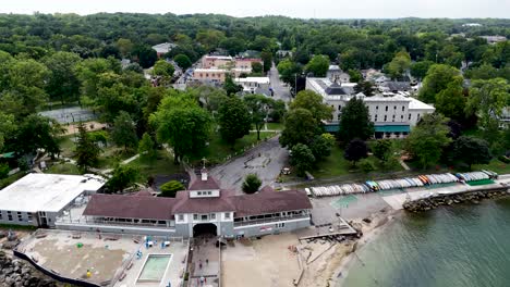 lakeside chautuaqua, ohio, homes on shoreline, aerial drone