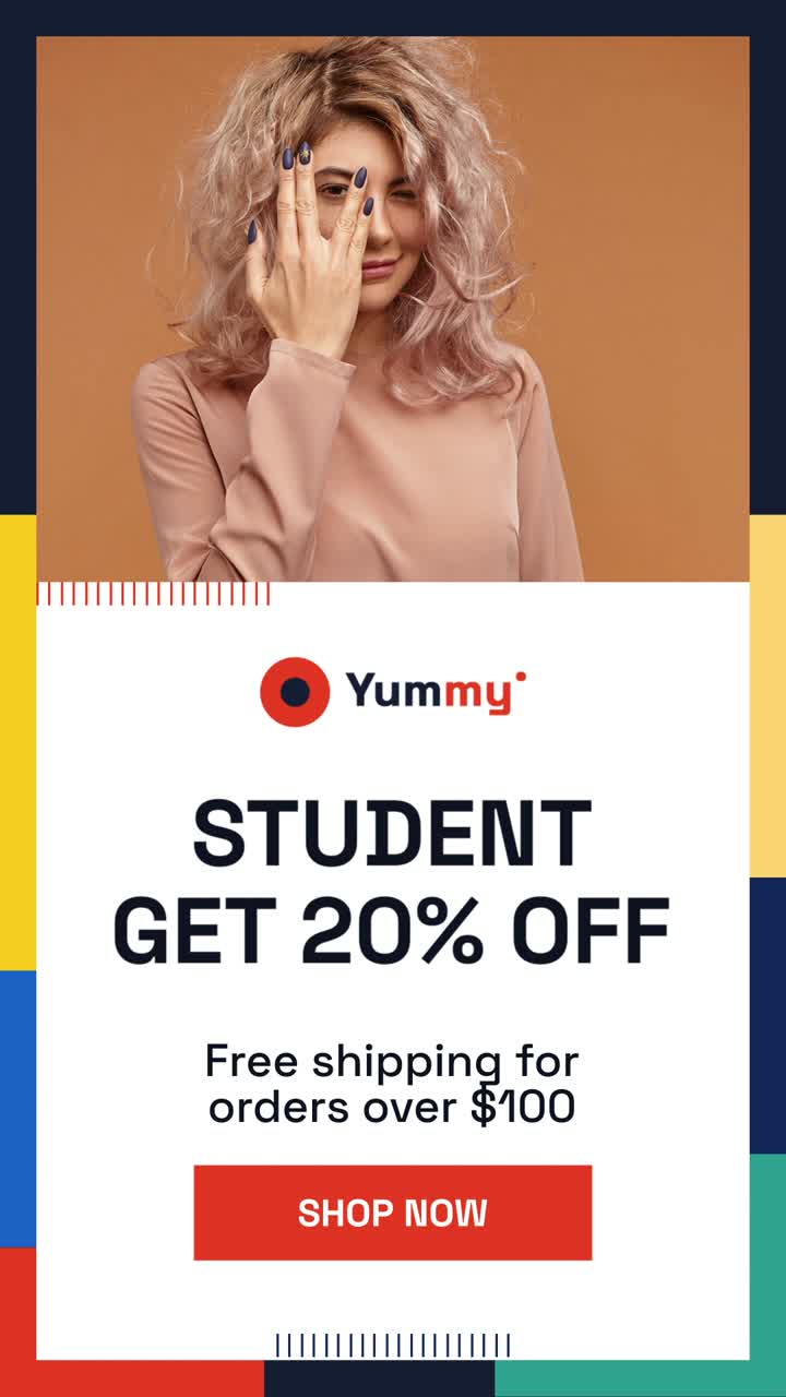 Young Woman Winking and Covering Eye in Promotional Ad