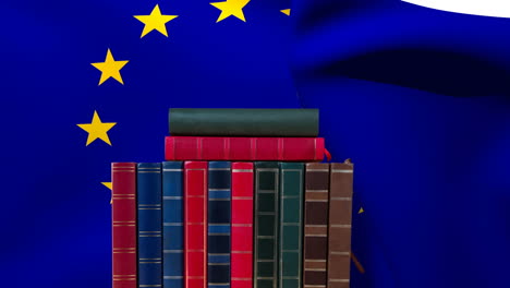 european union flag and school books