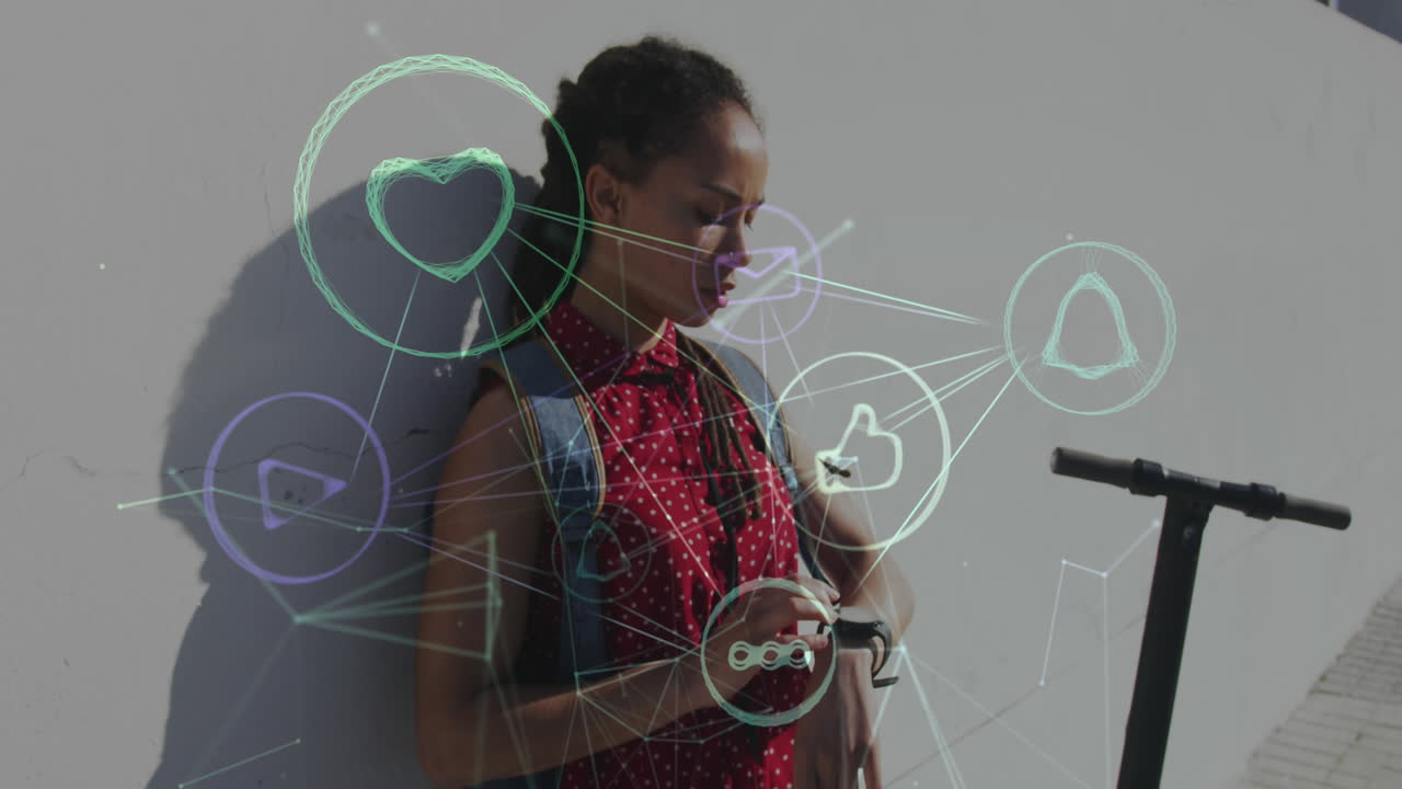 스마트 워치를 사용하는 아프리카계 미국인 여성에 대한 디지털 아이콘 네트워크의 디지털 복합 비디오