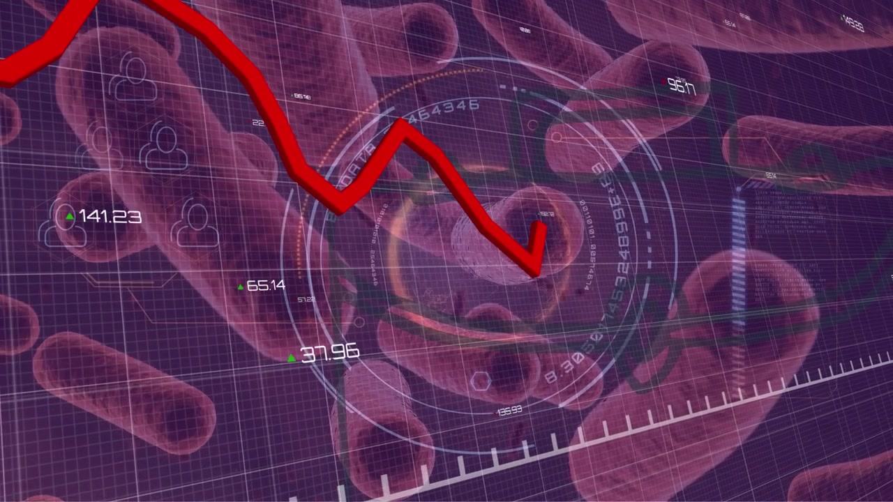 Animazione di elaborazione dati su cellule virali
