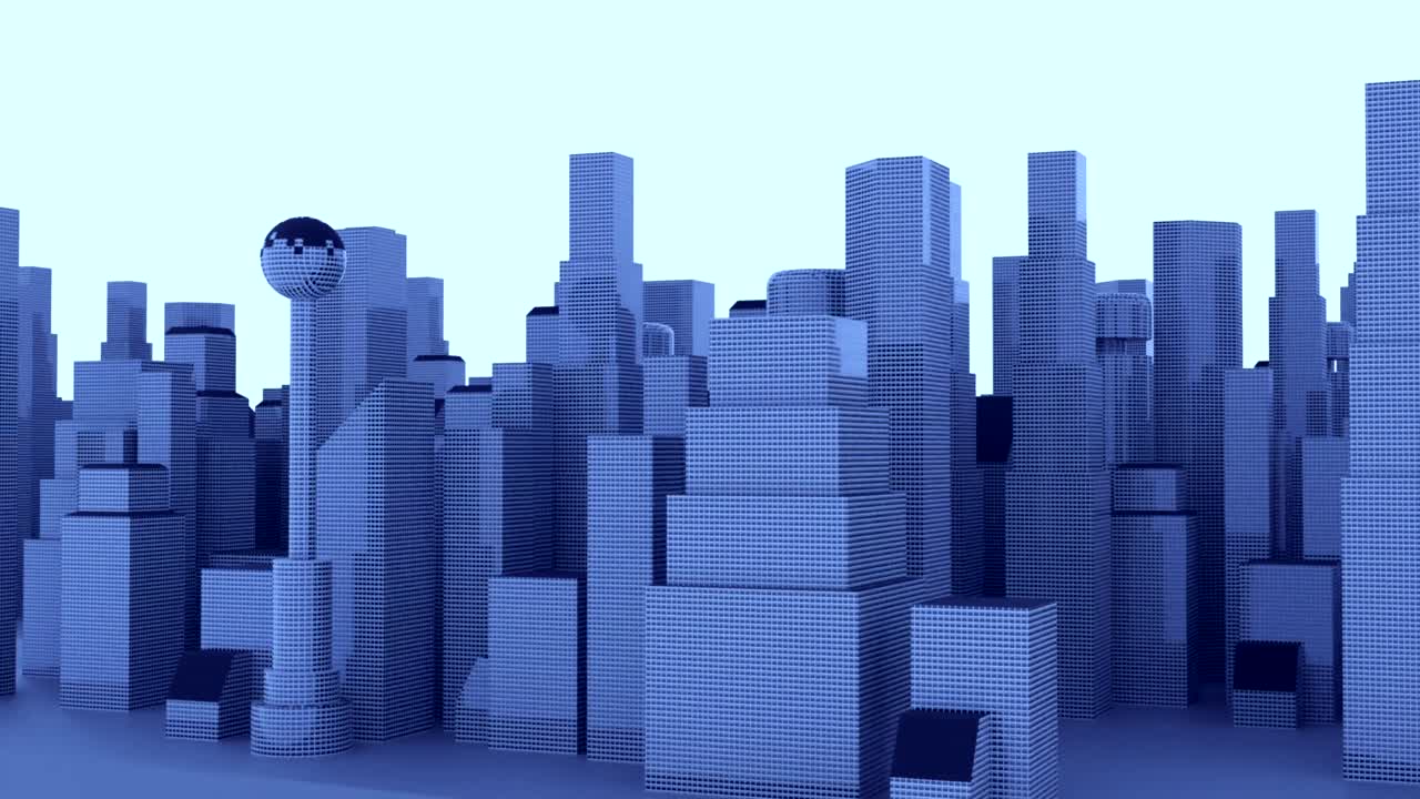 Layout of city with skyscrapers. Design. Virtual 3D city with high-rise buildings. 3D color model of city with skyscrapers is displayed on white background
