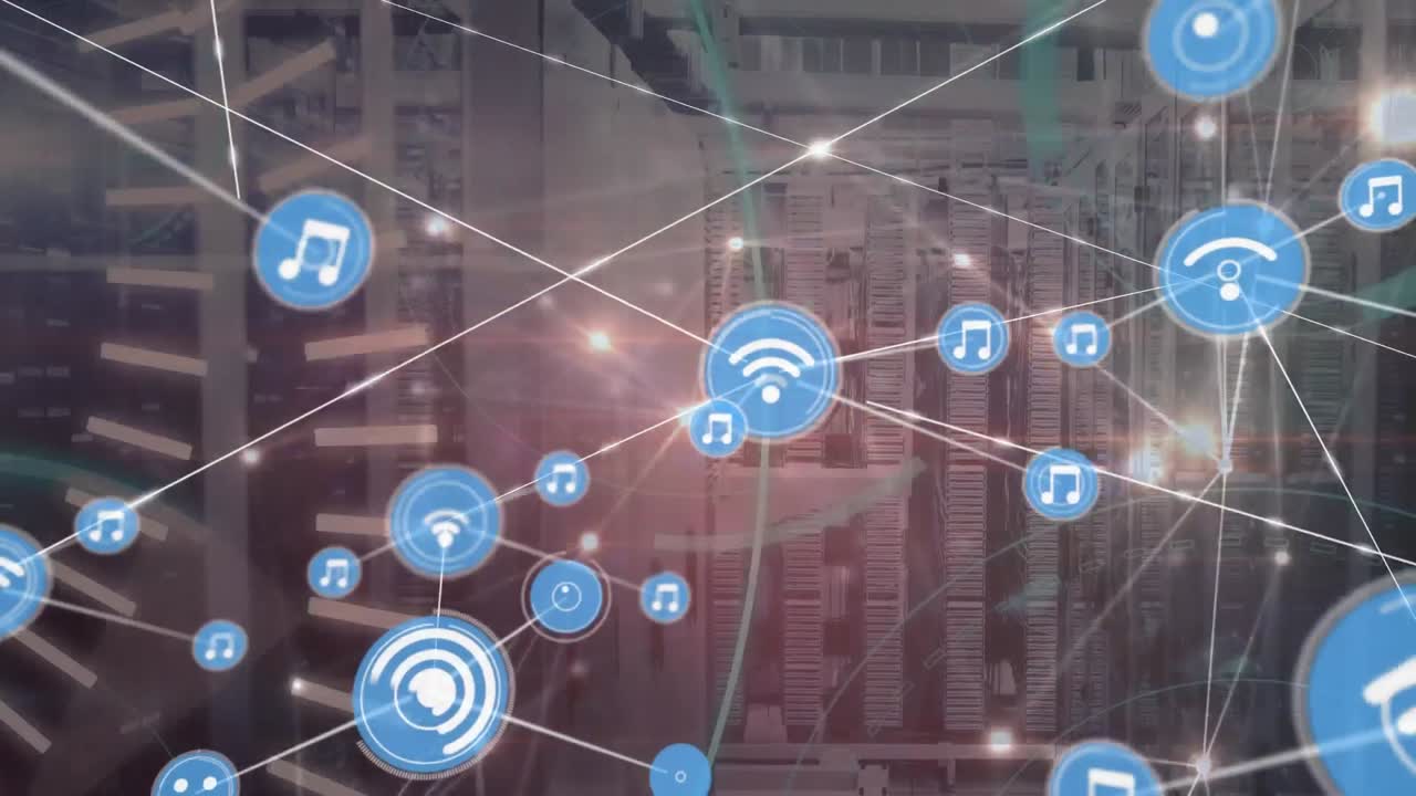 animación de la red de conexiones sobre el paisaje urbano