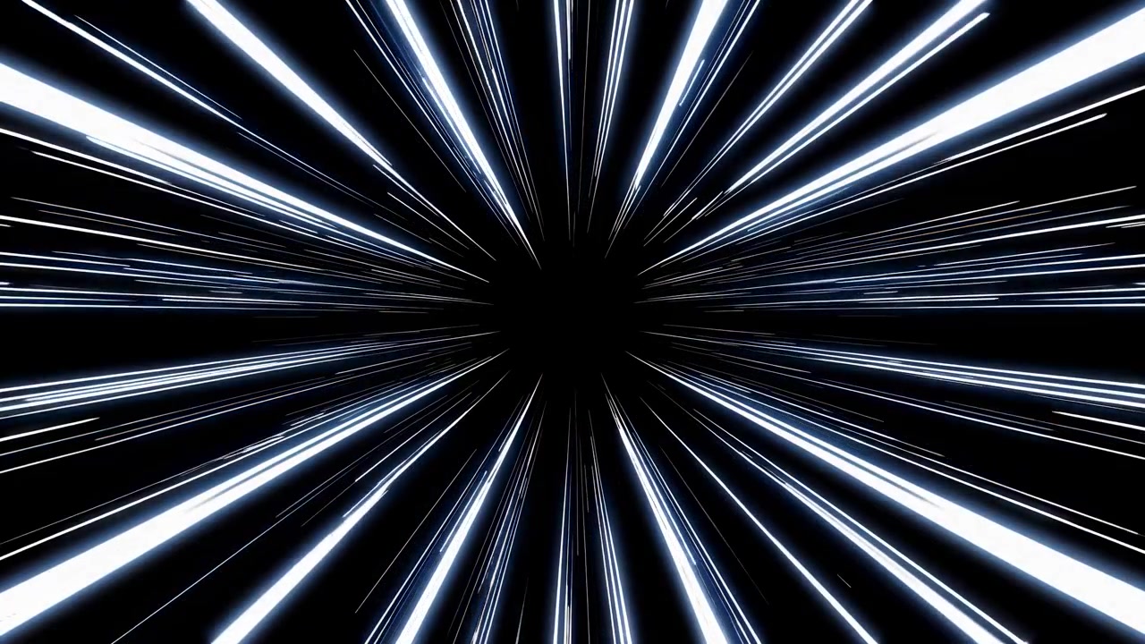 Concetto video dinamico di un effetto warp speed con una prospettiva a punto di fuga, caratterizzato da colori vivaci
