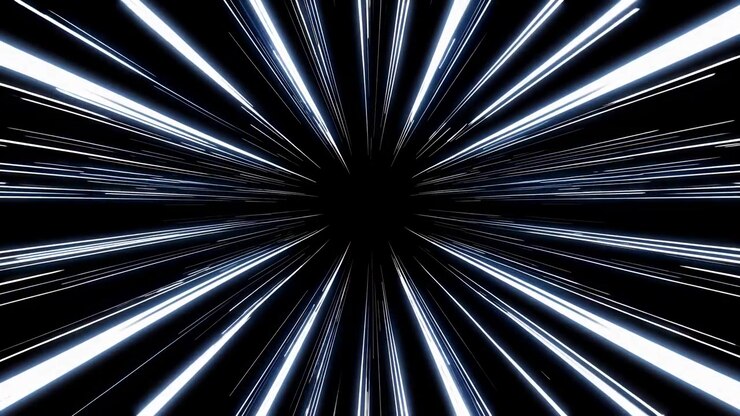 Concetto video dinamico di un effetto warp speed con una prospettiva a punto di fuga, caratterizzato da colori vivaci